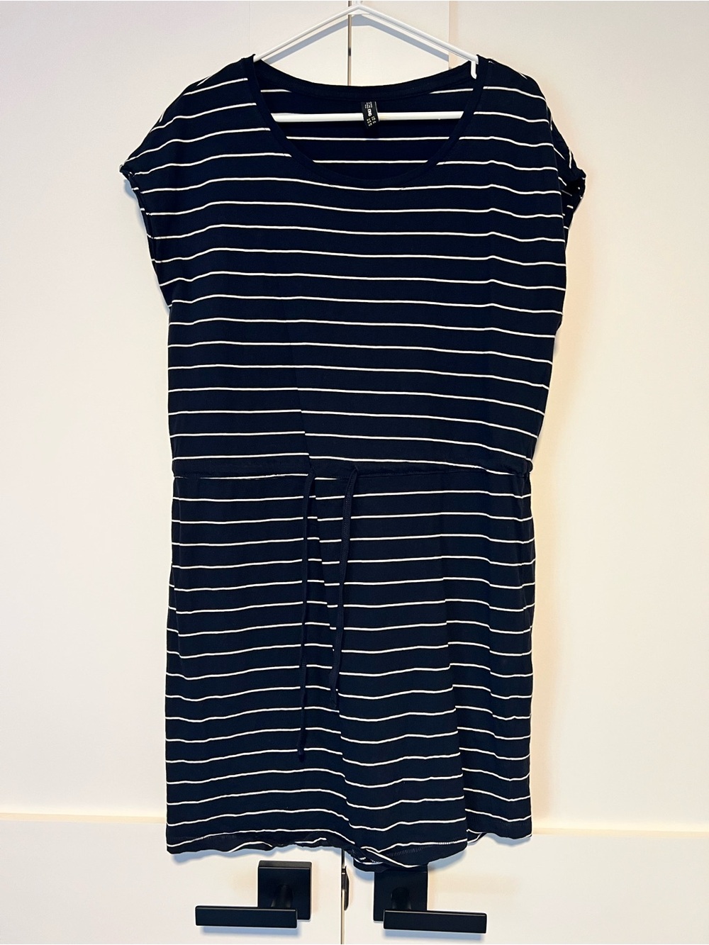 Only Navy and White Striped Drawstring Mini Dress